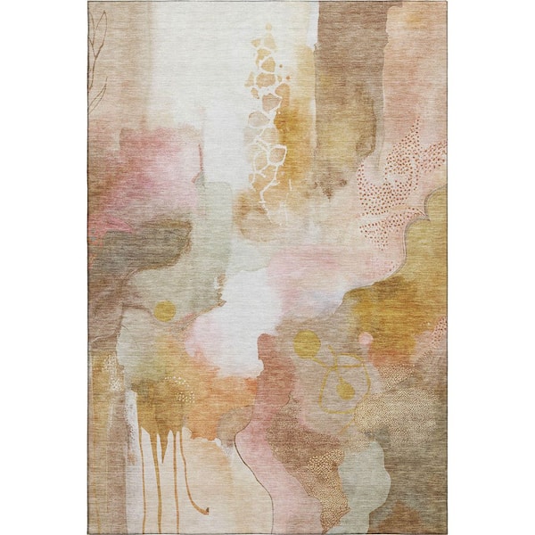 Mayfield Premium Machine Washable Abstract AMF2019 Mauve 3 ft. x 5 ft. Area Rug