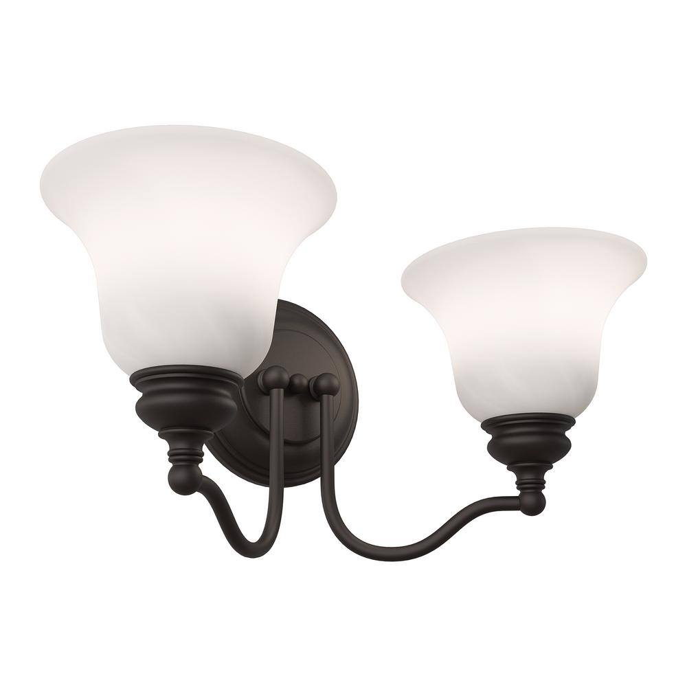 Bronze and White Alabaster Glass 2-Light Vanity Fixture