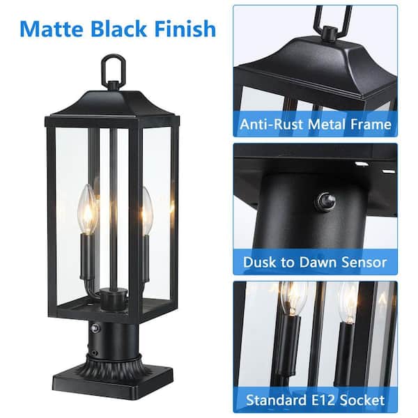 pasentel 20 in. Dusk to Dawn 2-Light Black Metal Hardwired Outdoor
