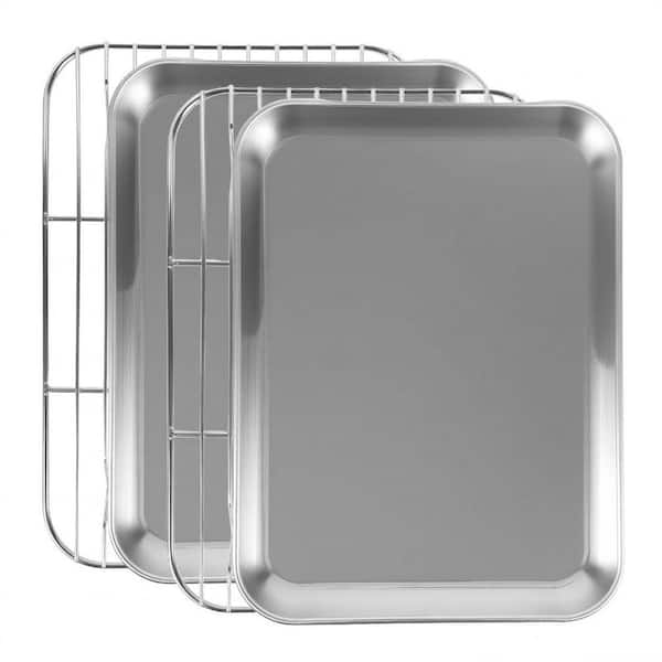 Stainless Steel Silver Baking Sheet with Cooling Rack Oven Safe Non-Toxic Rust Resistant Easy Clean 1 Piece