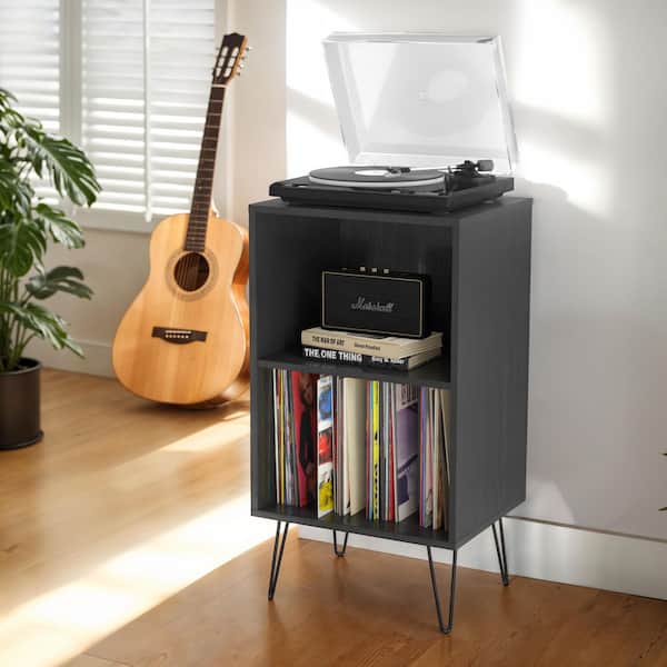 CorLiving Vintora Black Open Shelved Turntable Stand