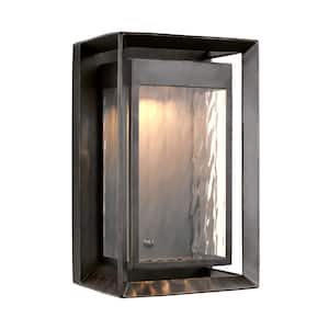 Urbandale 1-Light Antique Bronze Outdoor 16.25 in. Integrated LED Wall Lantern Sconce