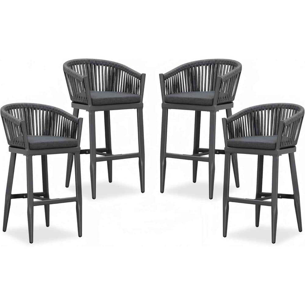 Modern Aluminum PE Rattan Bar Height Outdoor Bar Stool with Back and Grey Cushion (4-Pack) price history on PriceWatchPro