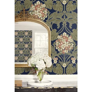Navy and Terra Cotta Floral Hydrangea Unpasted Nonwoven Paper Wallpaper Roll 57.5 sq. ft.