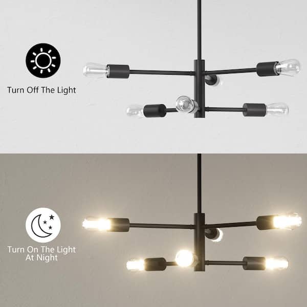 6-Light 22 in. Black Modern Linear Dimmable Chandeliers Dining Room Kitchen Ceiling Lights Foyer Bedroom Lighting