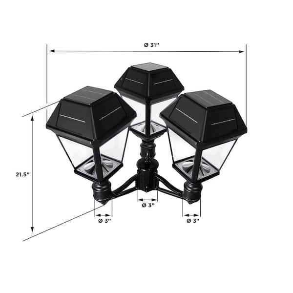 GAMA SONIC Imperial III Black 3-Light Commercial Solar Post Light