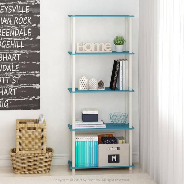 Furinno 57.4 in. Tall Light Blue/White 5-Shelves Etagere Bookcases