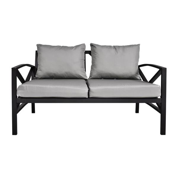 Willit Black 1-Piece Metal Outdoor 2-Seat Couch with Gray Cushions