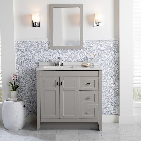 Home Decorators Collection Bladen 37 in. W x 19 in. D x 36 in. H Single Sink  Bath Vanity in Gray with Polar Gray Engineered Solid Surface Top