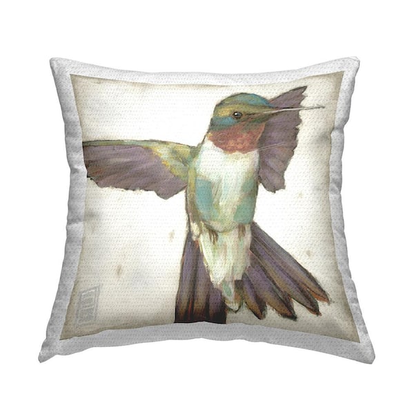 Stupell Industries Green and Purple Hummingbird Multi-Color Square Outdoor Throw Pillow