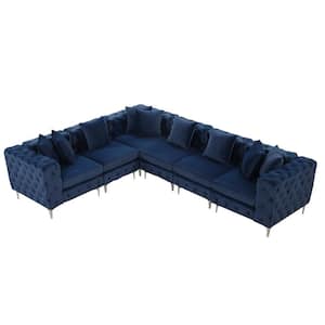 Luxury Modular Couch 122" Velvet 5 Seat U Shape Sectional Sofa for Living Room with Reversible Chaise in. Blue