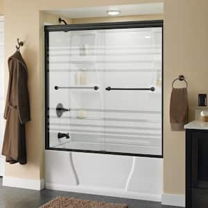 Traditional 59-3/8 in. x 58-1/8 in. Semi-Frameless Sliding Bathtub Door in Bronze with 1/4 in. Tempered Transition Glass