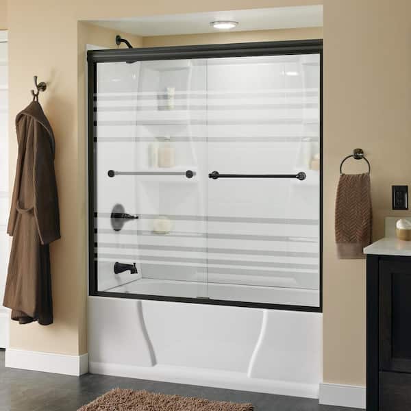Delta Traditional 59-3/8 in. x 58-1/8 in. Semi-Frameless Sliding Bathtub Door in Bronze with 1/4 in. Tempered Transition Glass