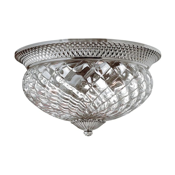 HINKLEY Plantation 16 in. 3-Light Polished Antique Nickel Flush Mount
