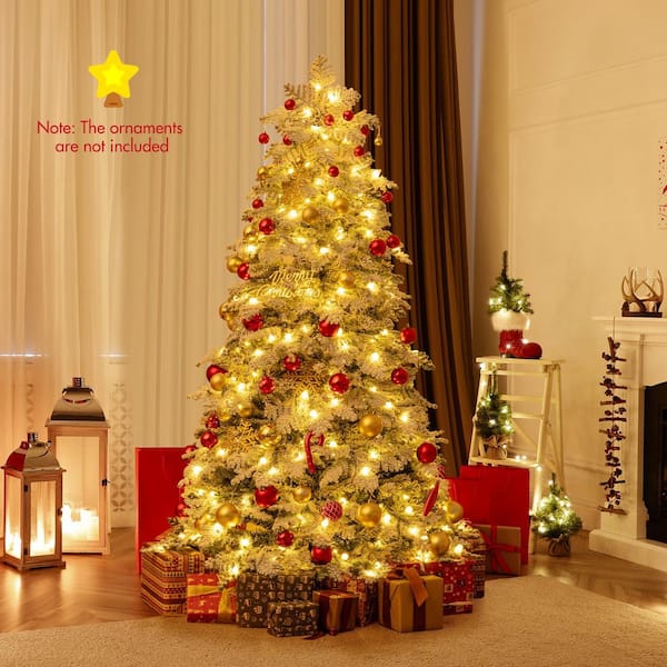 ANGELES HOME 7 ft. Pre-Lit Snow-Flocked Artificial Christmas Tree