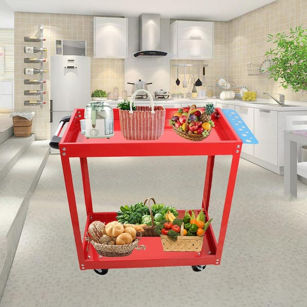 Tidoin 2 Tier Red Rolling Mechanic Tool Cart, Heavy Duty Steel