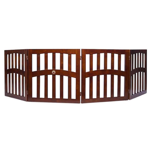 Ethan Pets Molly's 4 Panels 24 in. x 96 in. Free Standing Wood Walnut Dog Gate with Dual Hinge