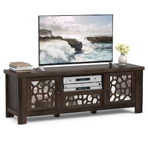 55 in. Retro TV Stand Media Entertainment Center with Mirror Doors and Drawer Brown