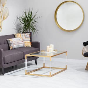 46 in. Gold Medium Rectangle Metal Coffee Table with Clear Glass Top and Acrylic Legs