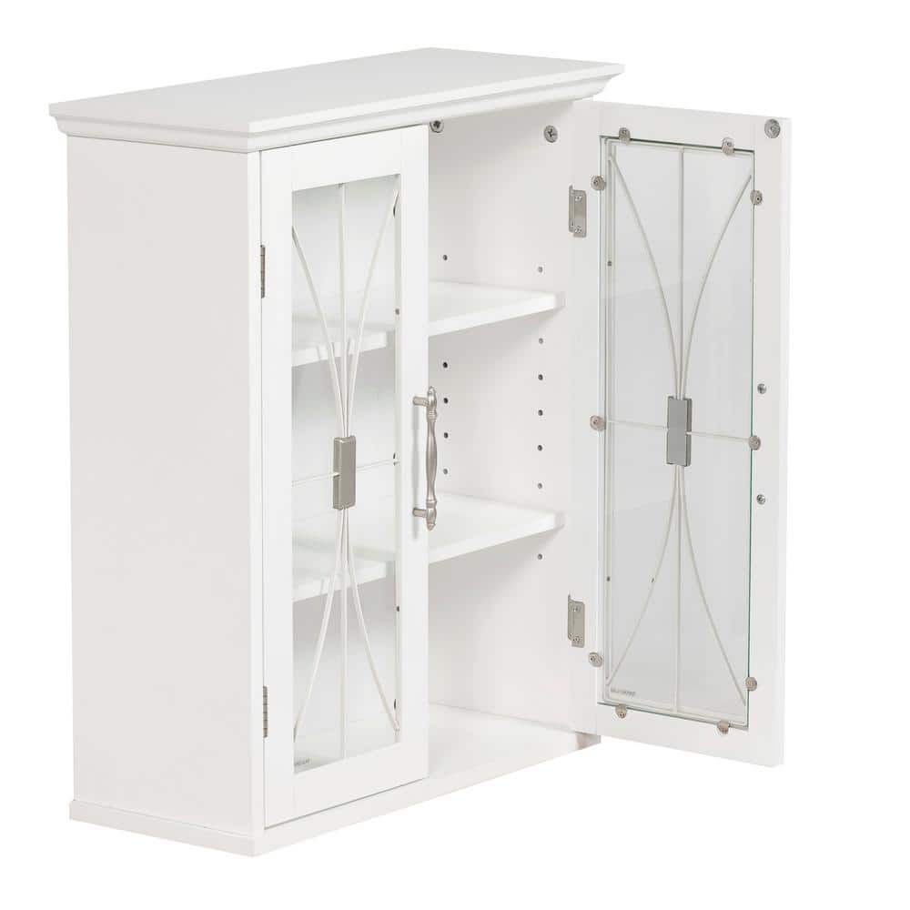 White Engineered Wood Wall Cabinet with Tempered Glass Doors