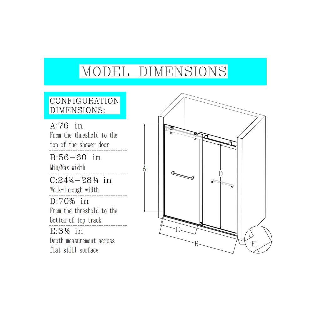 60" W x 76" H Brushed Nickel Frameless Sliding Shower Door