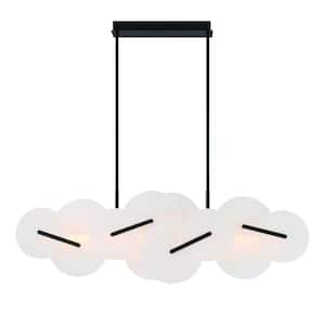 Nuvola 92-Watt 2-Light Integrated LED Black Chandelier with White Glass Shade