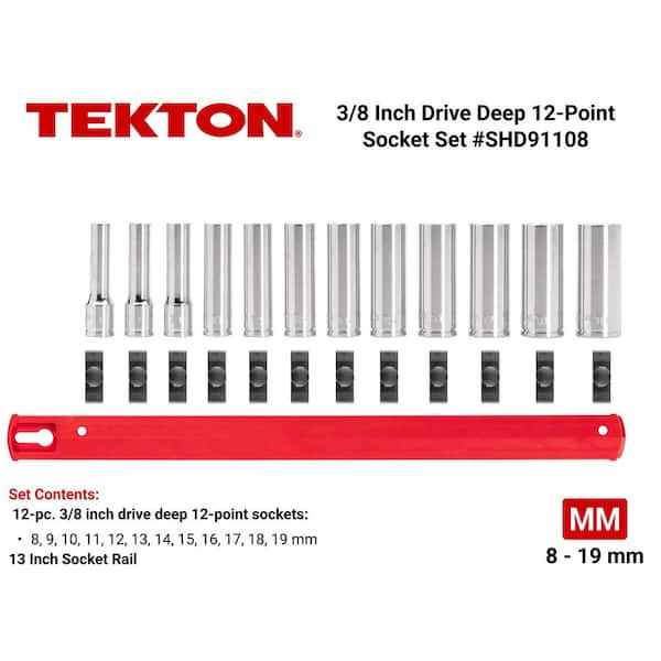3/8 in. Drive Deep 12-Point Socket Set 8 mm to 19 mm (12-Piece)