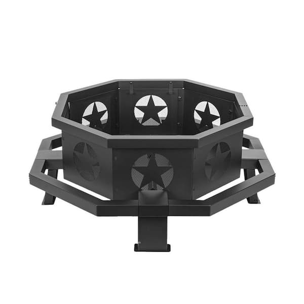 42 in. Fire Pit for, Heavy Duty Wood Burning Fire Pits with Fire Poker, Outdoor Octagonal Firepit for Camping, Yard