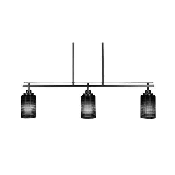 Unbranded Monroe 3-Light, Matte Black Billiard Light, Any room with 4 in. Black Matrix Glass Shades no bulbs included