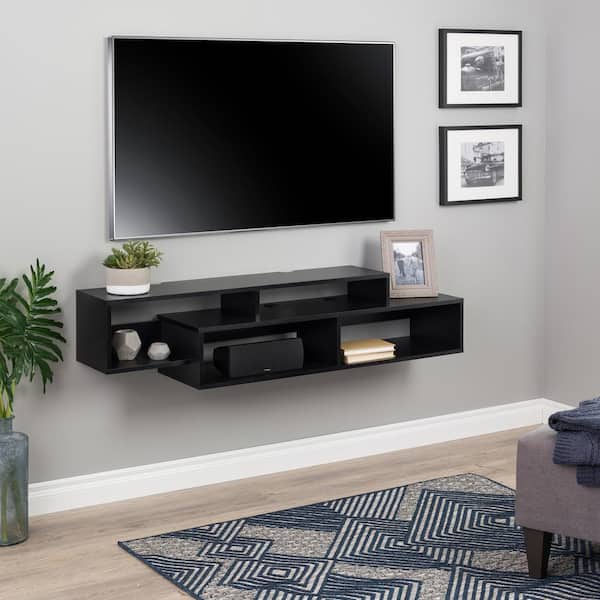 Prepac Modern Black Wall Mounted Media, Floating Shelves Under Wall Mounted Tv