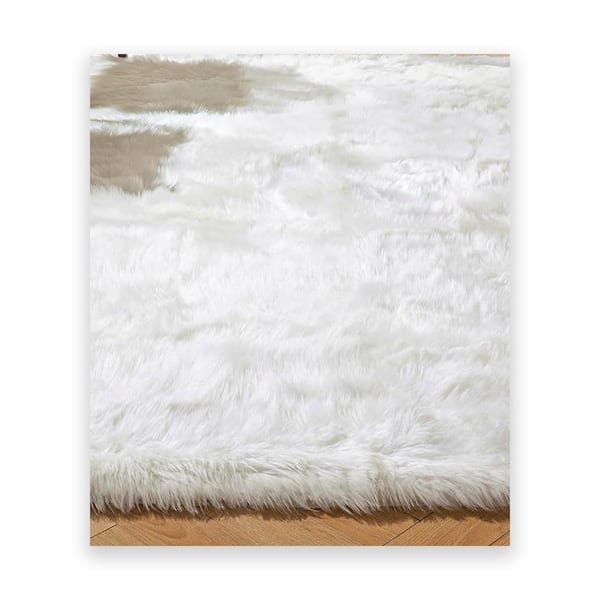 White Shag 5 ft. x 7 ft. Washable Faux Fur Indoor Area Rug