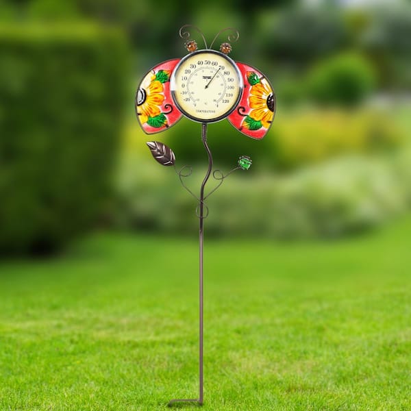 Outdoor Thermometer - 39 Inch Metal Flamingo Garden Stake Outside  Thermometer for Patio, Yard and Garden