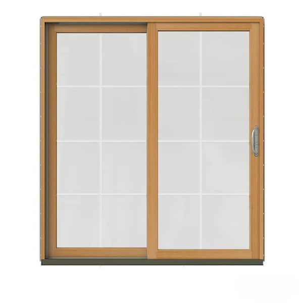 JELD-WEN 72 in. x 80 in. W-2500 Contemporary Desert Sand Clad Wood Left-Hand 8 Lite Sliding Patio Door w/Stained Interior