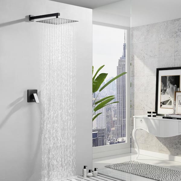 Single-Handle 1-Spray Shower Faucet 2.5 GPM 12 in. Shower Head with Pressure Balance in Matte Black (Valve Included)
