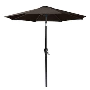 7.5 ft. Aluminum Market Push Button Tilt Patio Umbrella in Brown