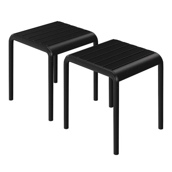 WESTIN OUTDOOR Frond and Form Modern Slatted Outdoor Patio Poly Plastic Side Table (Set of 2), Black