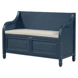 Multifunctional Navy and Beige 42 in. Wood Storage Bedroom Bench with Safety Hinge