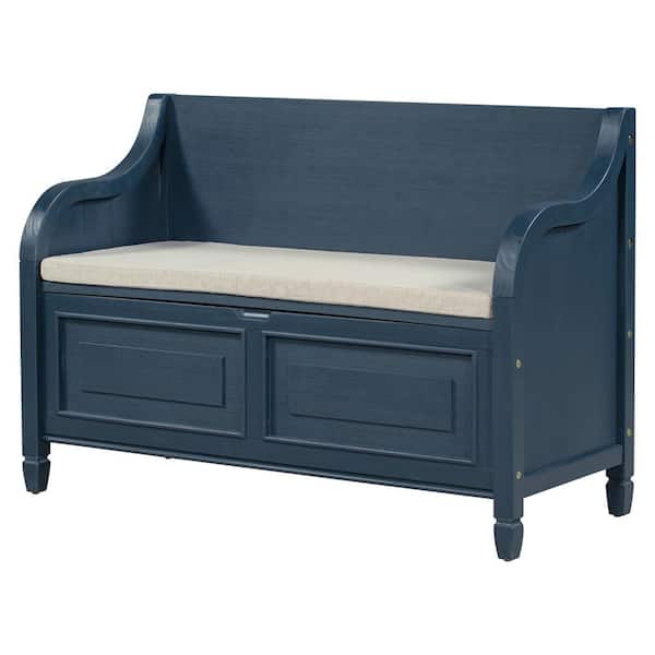Aoibox Multifunctional Navy and Beige 42 in. Wood Storage Bedroom Bench ...