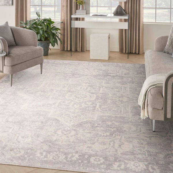Astra Machine Washable Grey 9 ft. x 12 ft. Distressed Traditional Area Rug