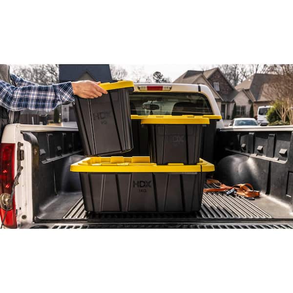 9 Gal. Tough Storage Tote in Black with Yellow Lid