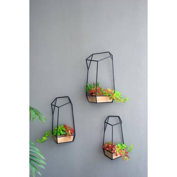 Geometric Black Metal and Natural Wood Wall Planter Trio-Modern Succulent  Display Set WP-2836 - The Home Depot