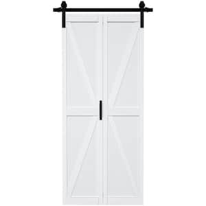 36 in. x 84 in. Paneled K Shape Solid Core White Finished Composite MDF Bifold Door with Bifold Barn Door Hardware