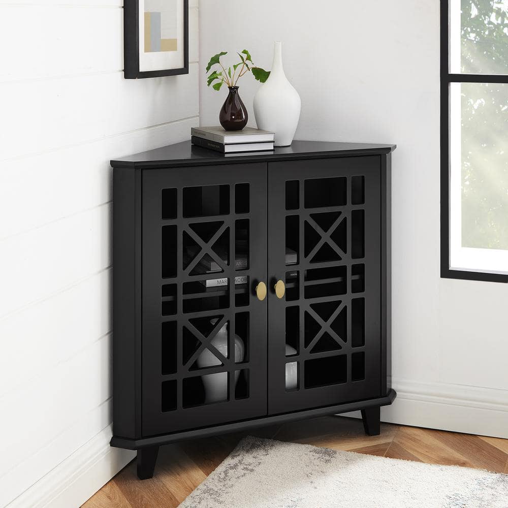 Black MDF Corner Accent Cabinet with Adjustable Shelving