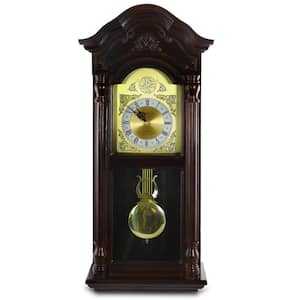 25.5 in. Antique Mahogany Cherry Oak Chiming Wall Clock with Roman Numerals