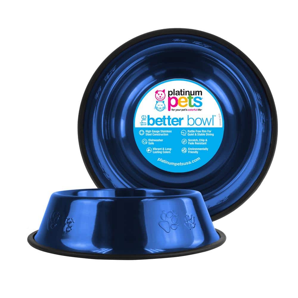Platinum Pets Embossed Non-Tip Stainless Steel Cat/Dog Bowl, Sapphire Blue EB64BLU - The Home Depot