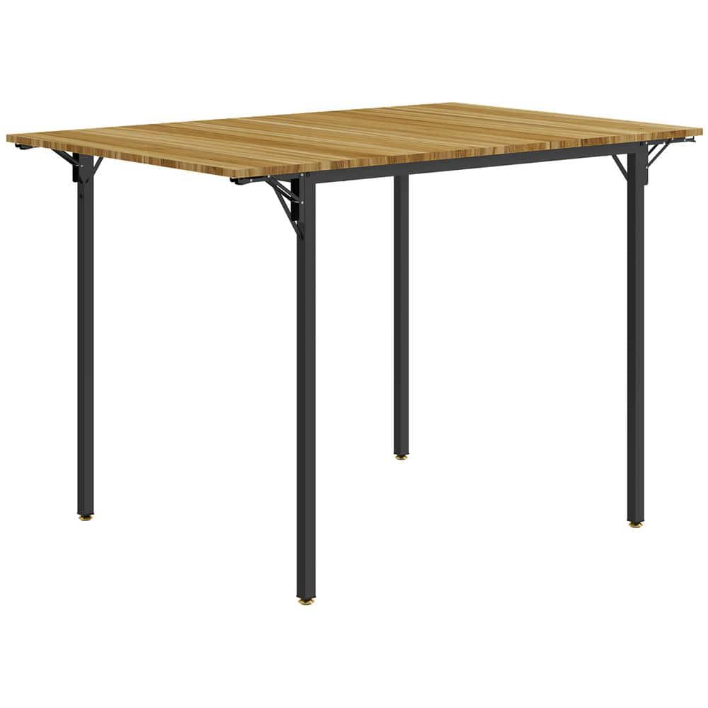 Outdoor Folding Dining Table, Slatted, X Legs, 63 Inch Brown Wood