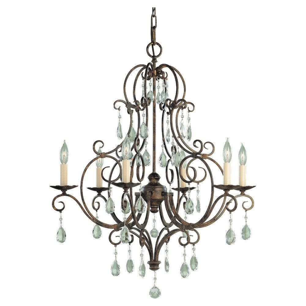 Southern France Inspired Mocha Bronze 6-Light Chandelier with Crystal Accents