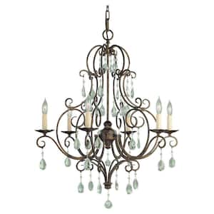 Chateau 6-Light Mocha Bronze Classic Crystal Hanging Empire Candlestick Chandelier