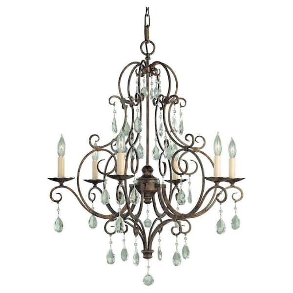 Generation Lighting Chateau 6-Light Mocha Bronze Classic Crystal Hanging Empire Candlestick Chandelier
