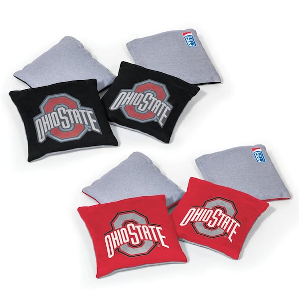SET OF 8 ALL WEATHER GRAY & RED OHIO STATE BUCKEYES CORNHOLE BAGS FREE SHIPPING!